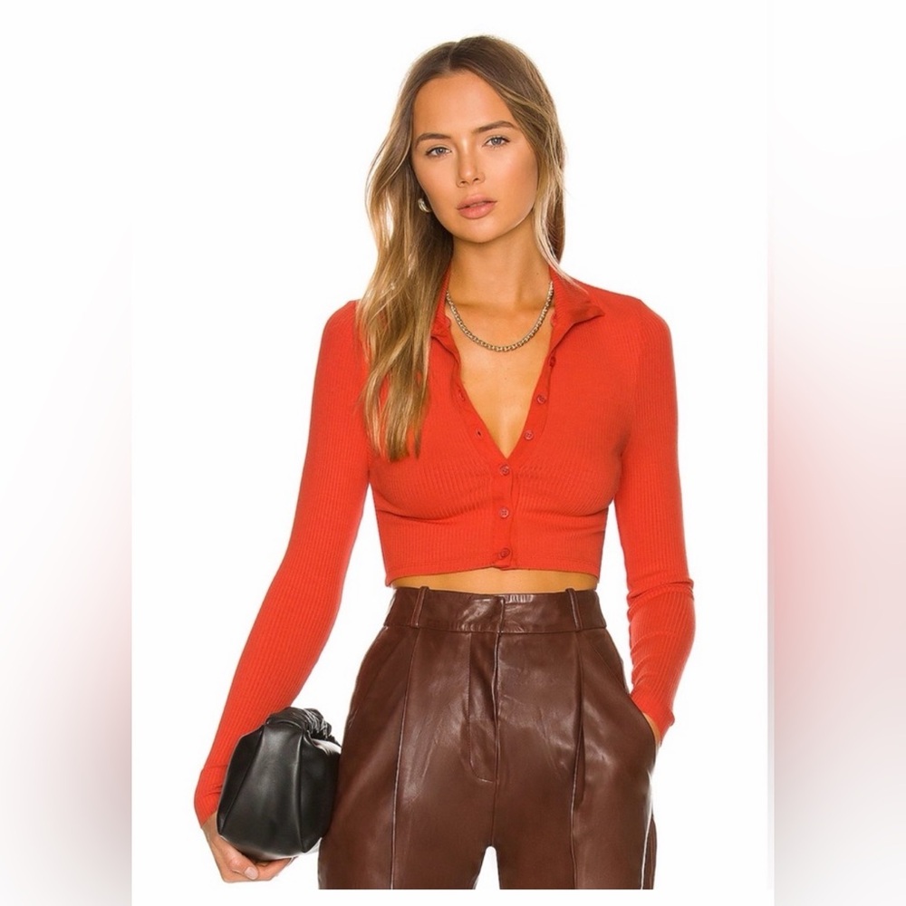 NWT THE RANGEAlloy Rib Cropped Button Turtleneck in Blood Orange, size XS